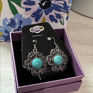 Silver and Turquoise Like Drop Earrings
